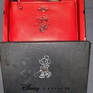 Disney x Coach Red Leather Wristlet
